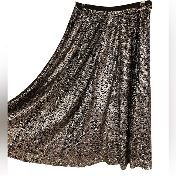 Maeve Anthropologie* Pewter All Over Sequin Embellished Midi Skirt, szS - Picture 2 of 4